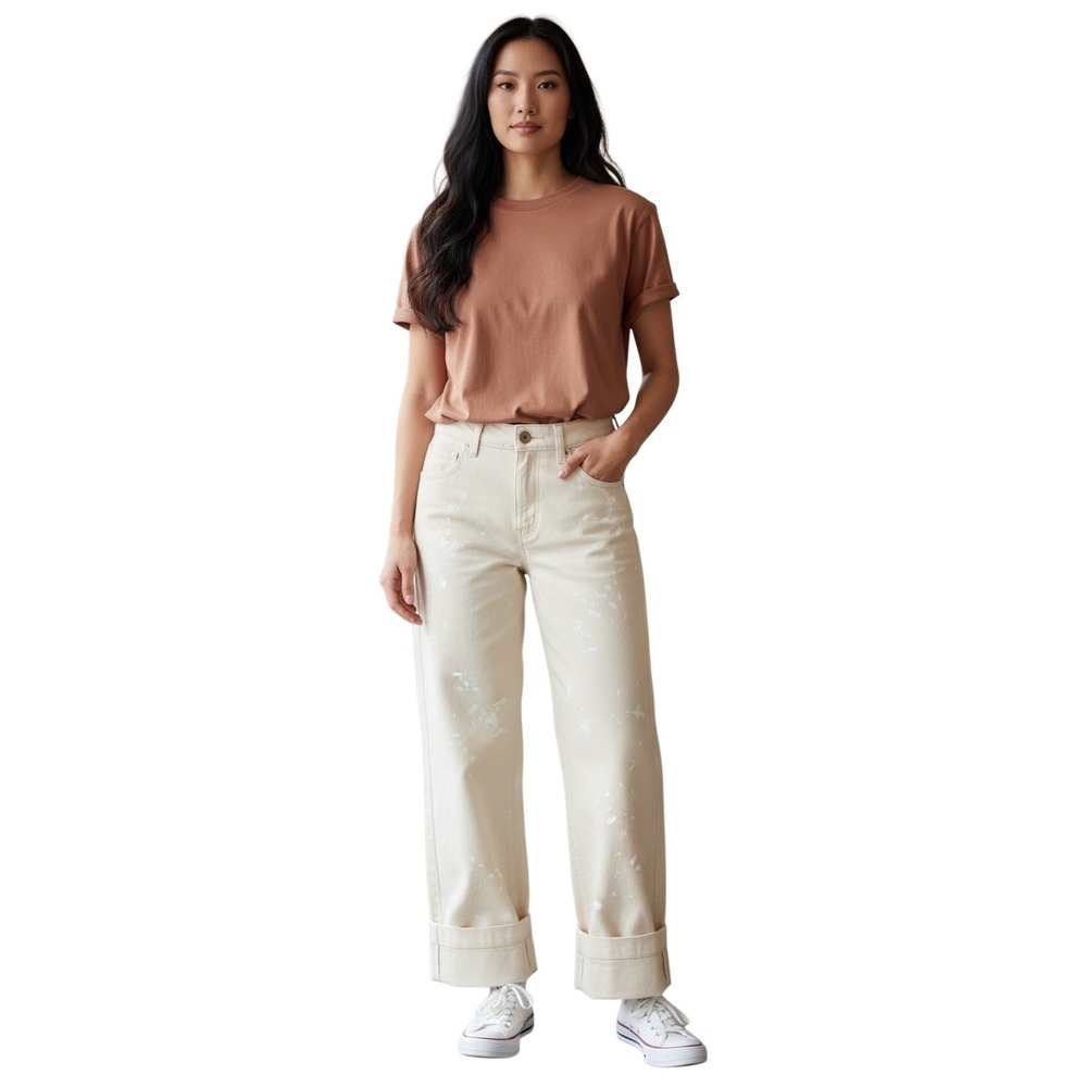 Pilcro and the Letterpress Cream Paint Splatter Wide Leg Cuffed Pants Size 27